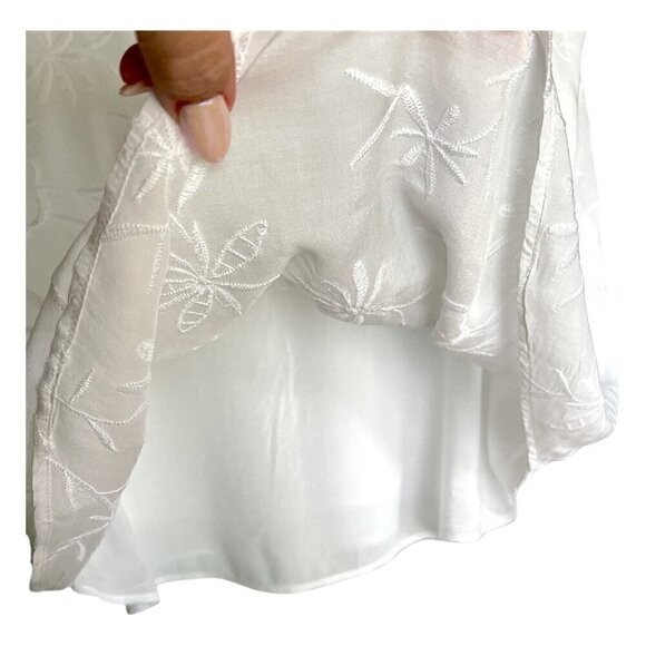 Loft White Round Neck Floral Embroidered Short Sleeve Top with Tie Back Size XL - Picture 6 of 10